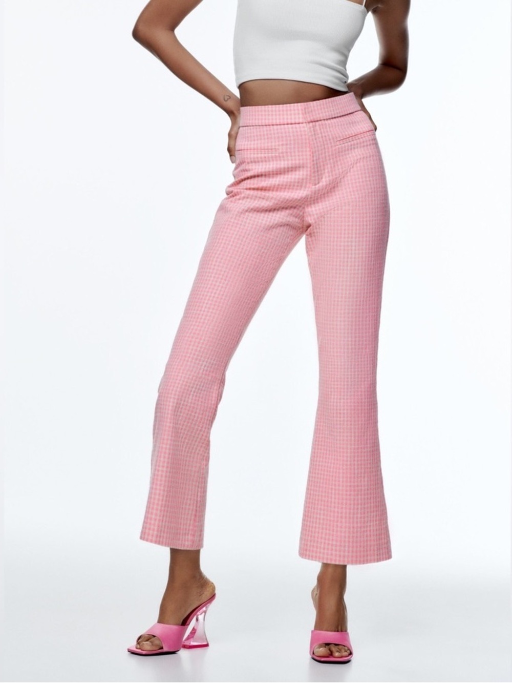 Zara Pink Gingham High-Waist Capris